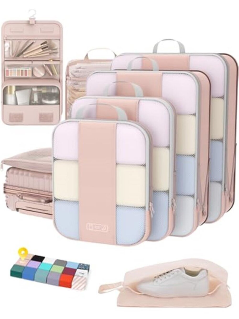 Compression Packing Cubes Travel Organizer Set Luggage Storage Bags 8 Piece